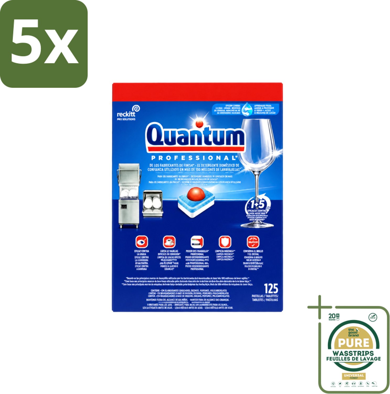 5 x Finish – Vaatwastabletten – Quantum Pro All-in-One – 125 Capsules - Wasstrips - Vaatwastabletten - Professionele Vaatwasser - Korte Wascycli - Reinigingskracht - Hygiëne