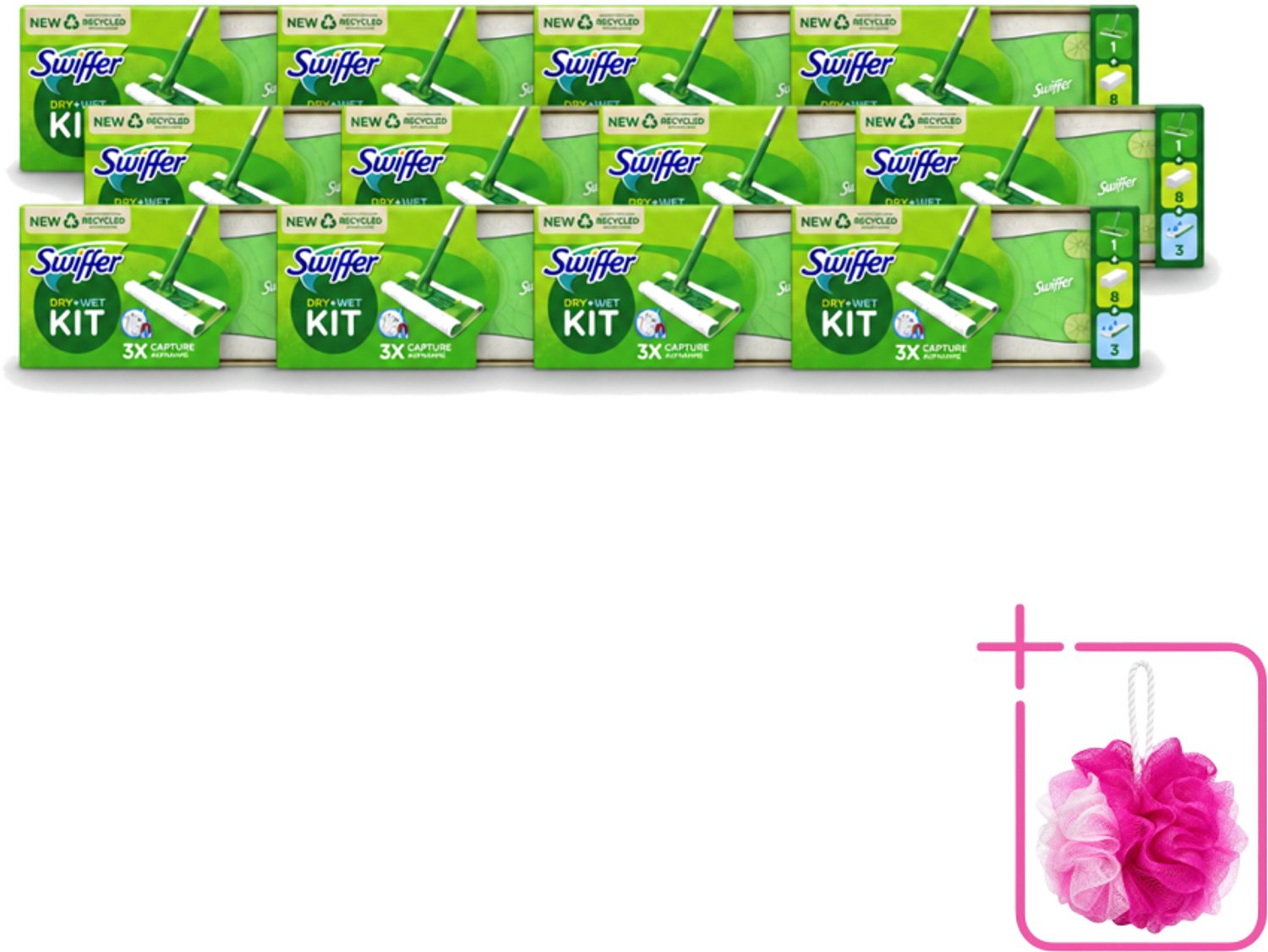 12 x Swiffer – Vloerreiniger – Starterkit – 1 dweil + 8 droge & 3 vochtige doekjes - Bulkverpakking - Vloerreiniger - Douchemop - Schoonmaken