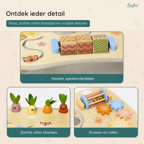 Leefico Houten Activiteiten Tafel Oranje - Montessori Activiteiten Tafel met Houten Educatief Speelgoed - Voor Peuters en Kleuters van 1 tot 4 Jaar - Stimuleert Motoriek en Creativiteit van Leefico — afbeelding 2