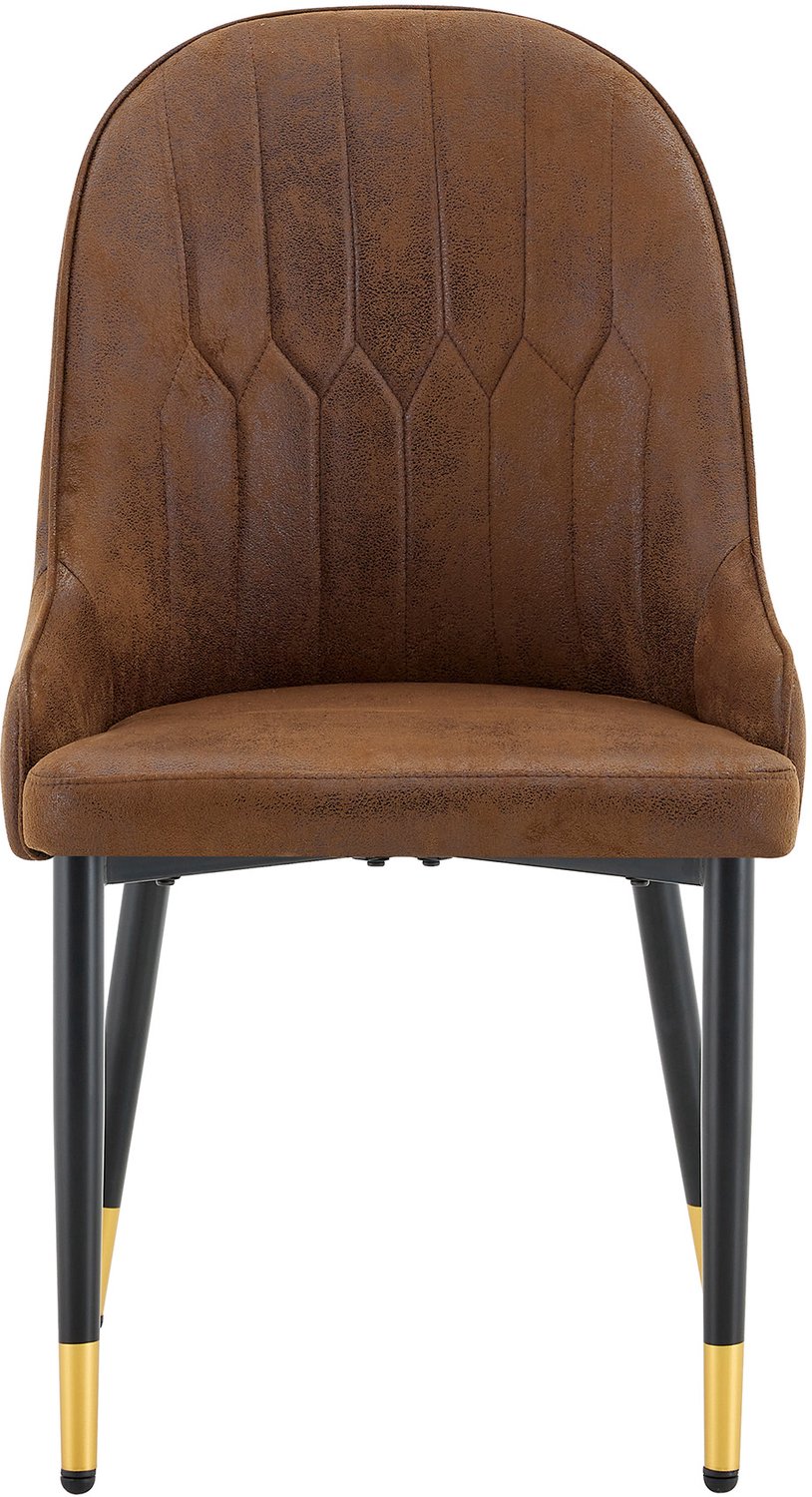 SONNENH Eetkamerstoelen set van 2 - Bruine stoffen bekleding - Zwarte metalen poten met gouden accenten Bruin met zwart en goudkleurige accenten