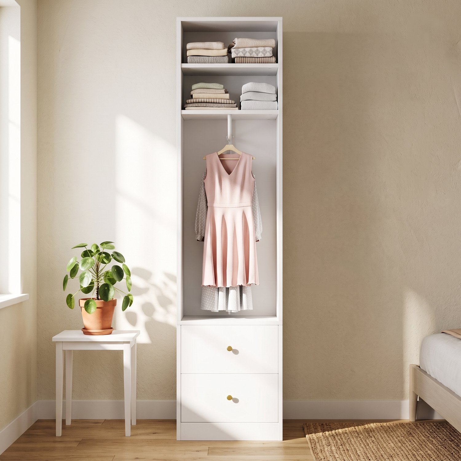 Merax Kledingkast 50×30×200 cm - 2 lades - 1 hangstang - 1 plank - wit
