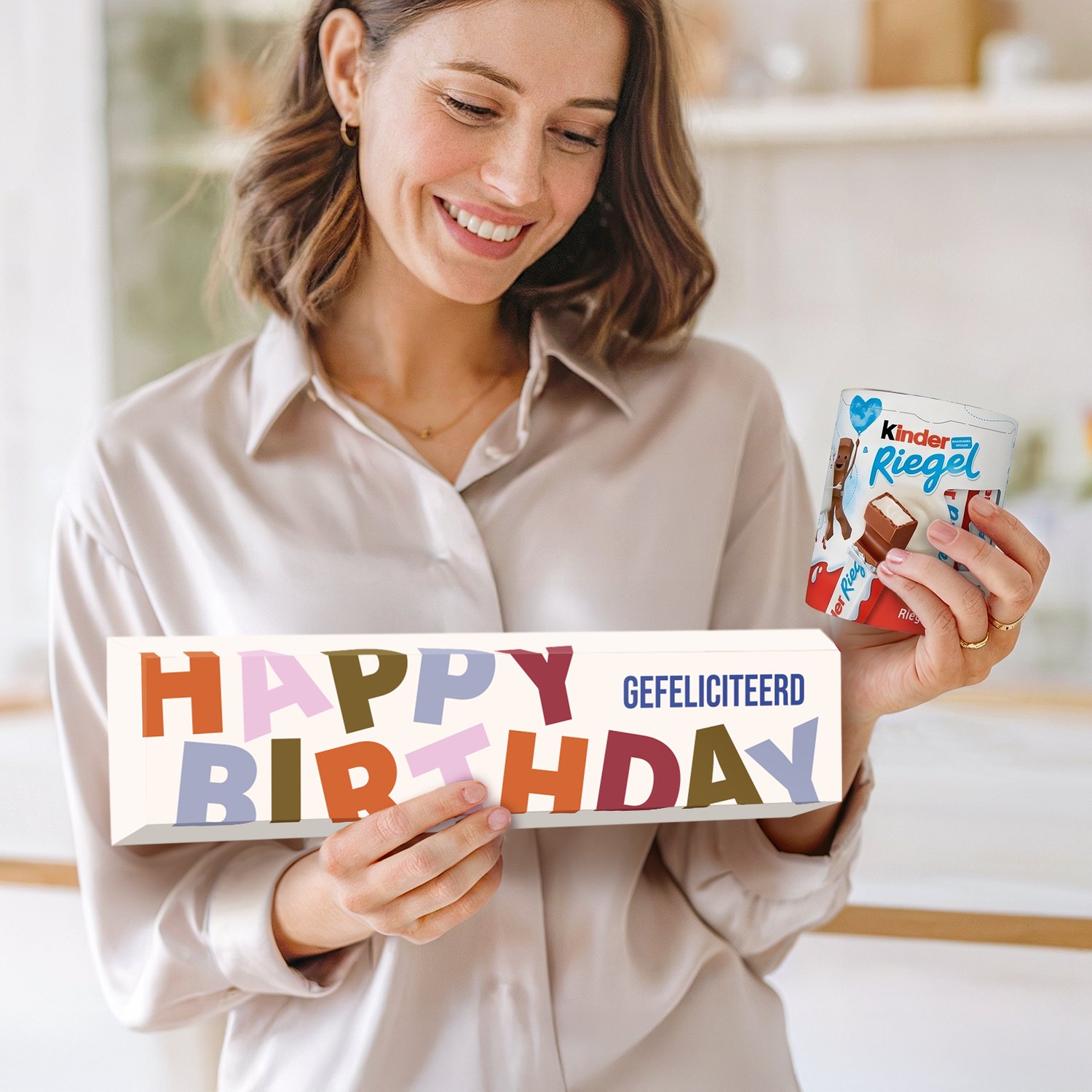 XXL Kinder Chocoladereep Happy Birthday – 630 gram – Verjaardagscadeau – 30 Kinder Chocoladereepjes