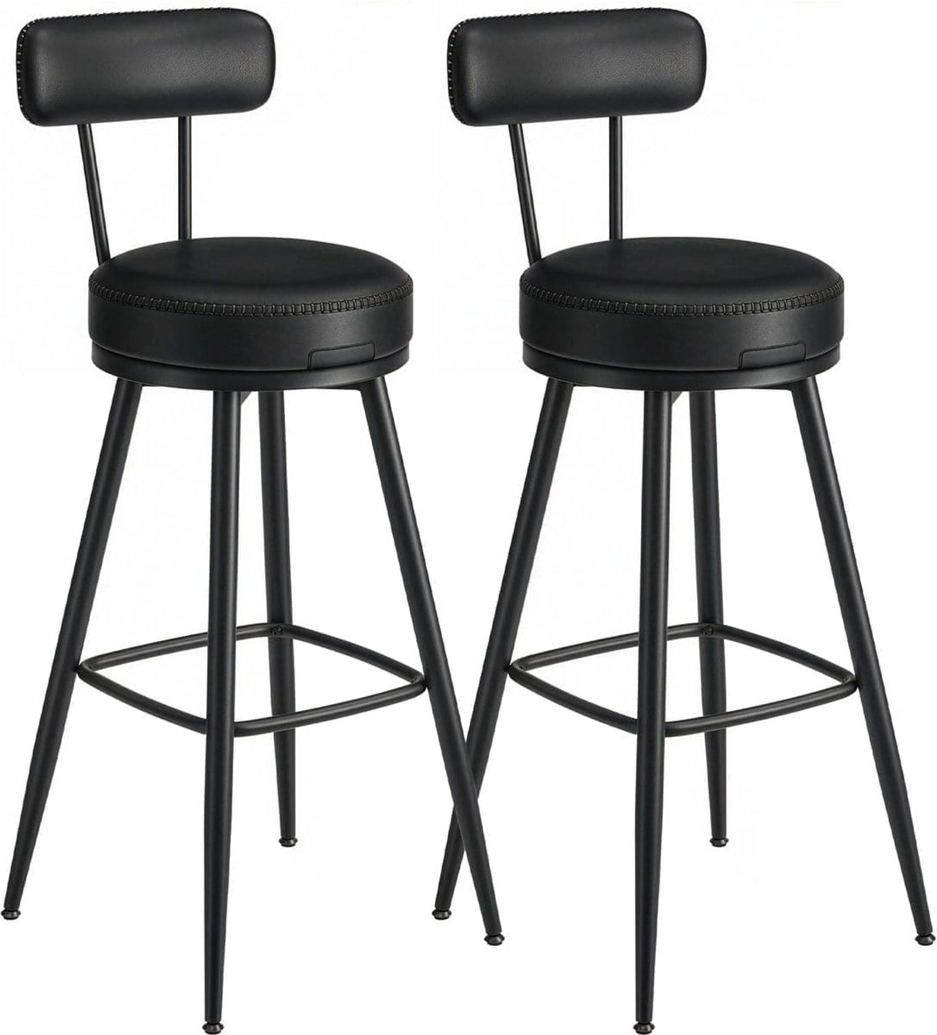 Klarven Barkruk Kunstleer Zwart - Barkrukken Set van 2 - Barkrukken - Bar Stool - Draaibaar 360 Graden, Draagvermogen 120 kg - Rond h101,5xø56cm