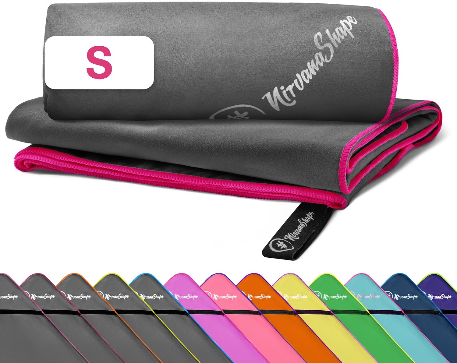 NirvanaShape - microvezel handdoek - lichtgewicht compacte reishanddoek - sneldrogend en absorberend - 60 x 40 cm - Grijs / Roze Rand