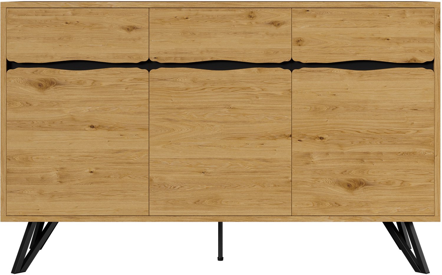 SONNENH Dressoir met 3 deuren en zwarte metalen voeten - Naturel houtlook - 140 x 40 x 75,5 cm