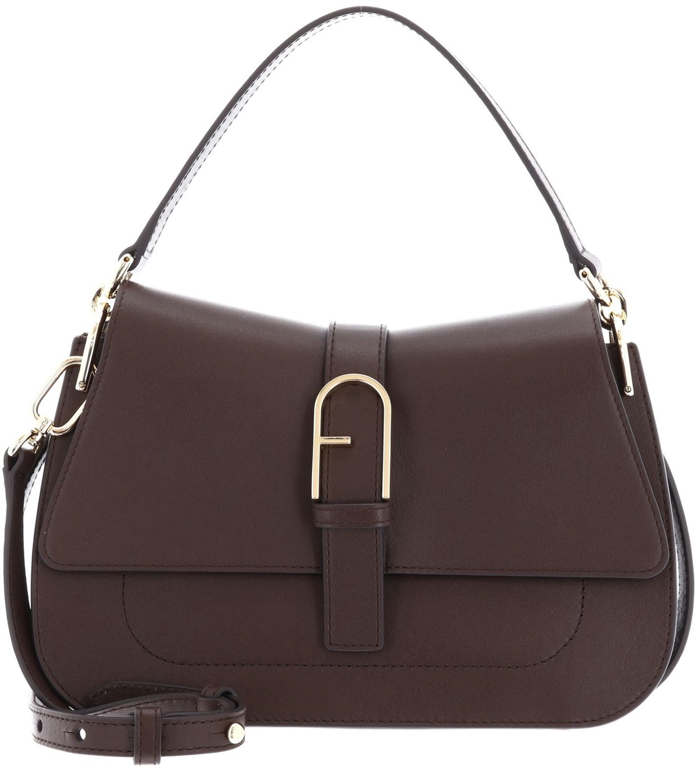 FURLA Leren schoudertas Flow Top Handle Espresso donkerbruin