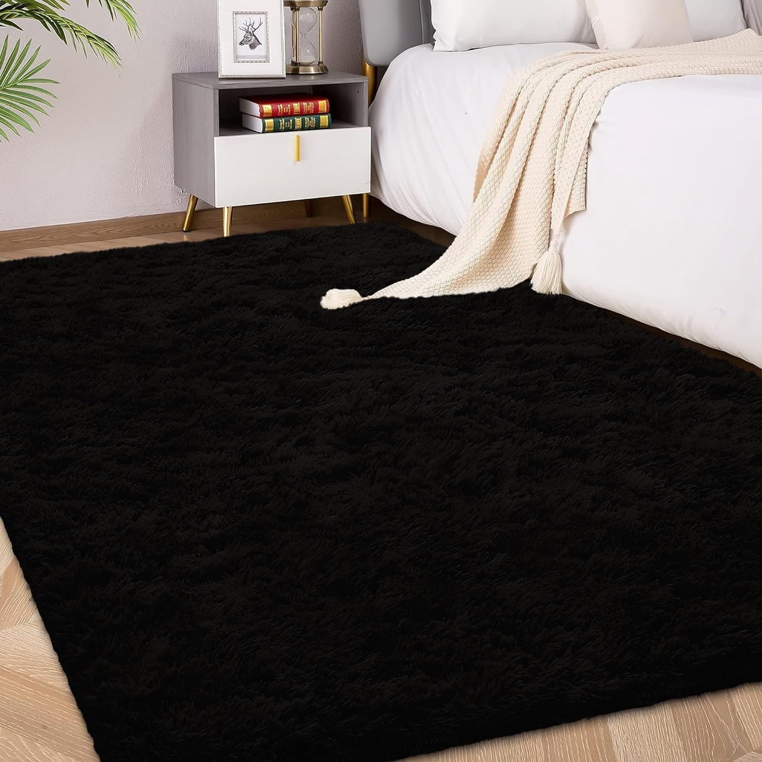 Vloerkleed shaggy - Hoogpolig - Zwart - 90 x 150 cm