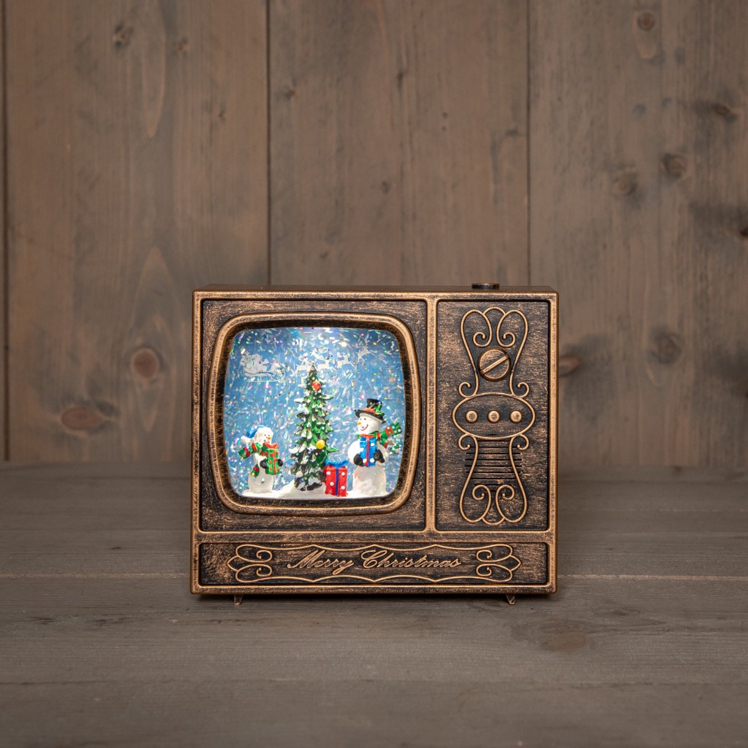 Anna's Collection LED glitterwater TV sneeuwpop 18 x 16cm, warm wit