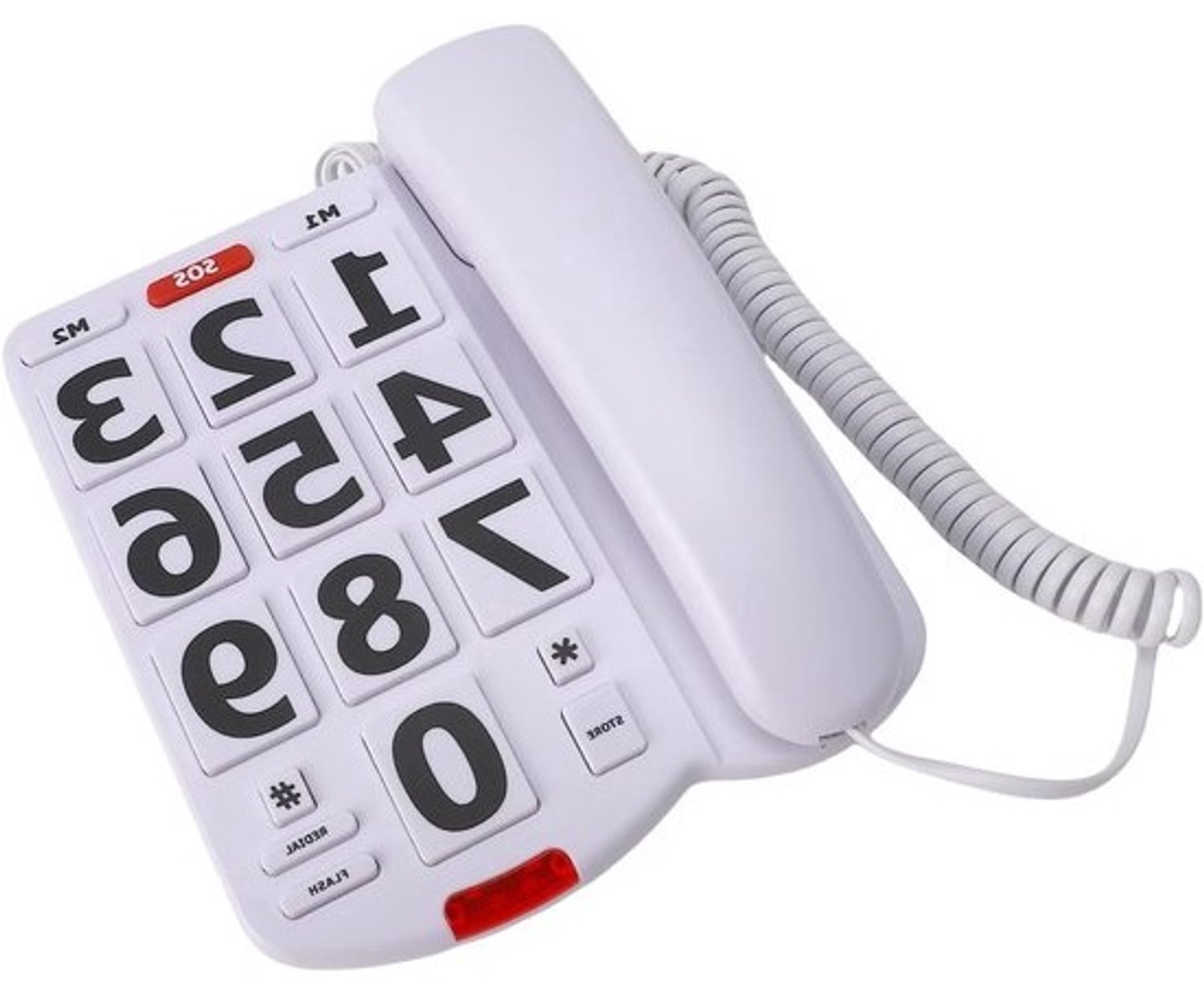 Vaste telefoon - Seniorentelefoon voor thuis - Eenvoudig bellen - Grote SOS-knoppen - Flexibel snoer - Wit