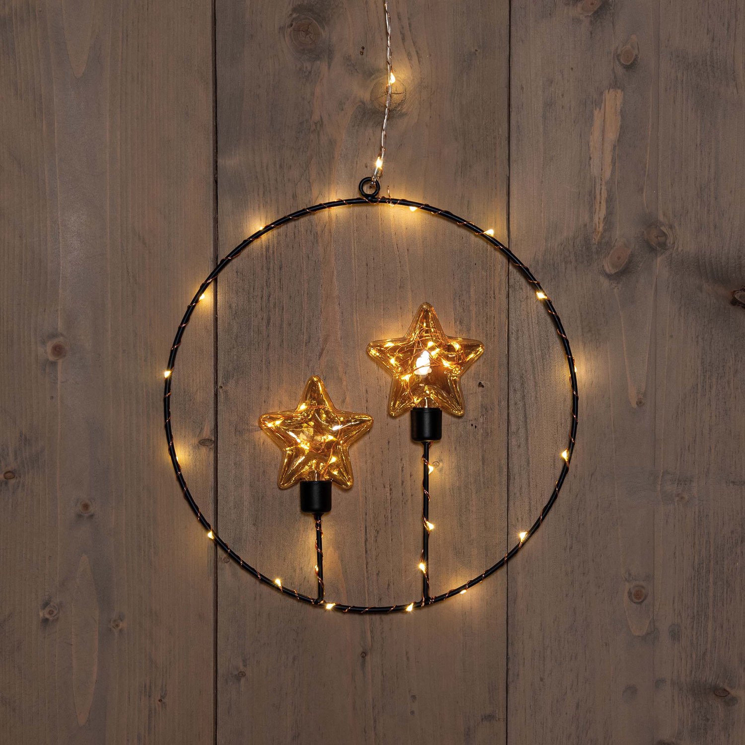 Cirkel met twee sterlampjes 42led classic op batterij met timer
