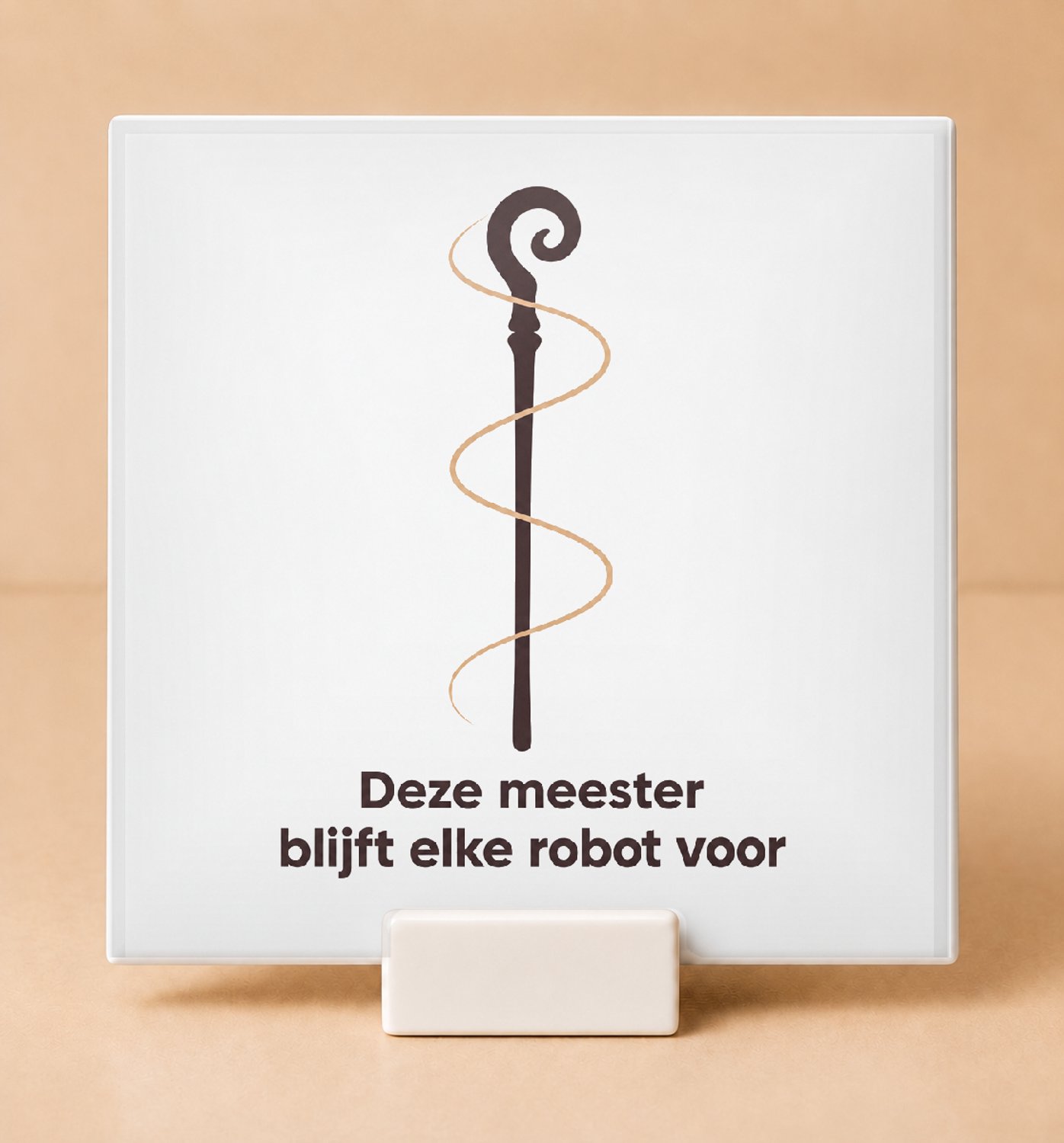 Bedruk King Strakke De AI-wijze meester Tegel – Moderne typografische poster voor techfans en slimme denkers - 15 x 15 cm met houder Wit