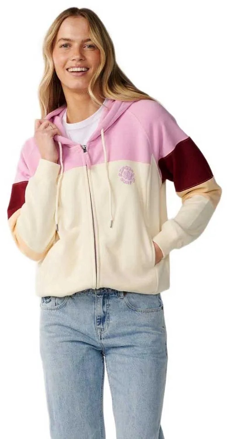 2026 Rip Curl Dames Feestgolf Kleur Blok Rits Door Fleece Off Creme
