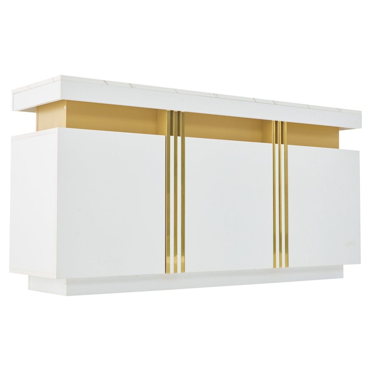 SONNENH Dressoir met 3 deuren, verstelbare planken en marmerlook bovenblad - Wit en goudkleur - 140 x 38 x 70 cm