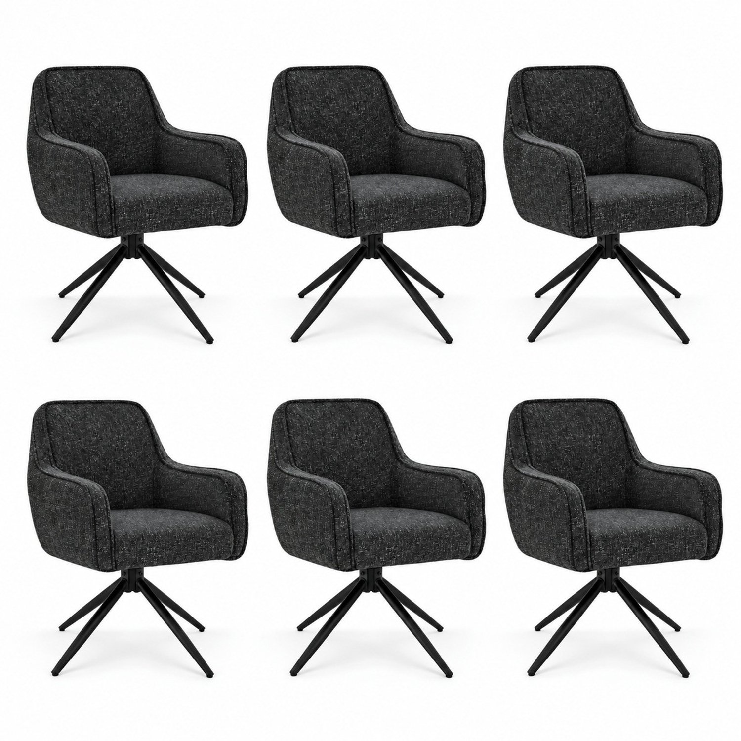 Puur DS4U- Loisa armstoel met terugdraaifunctie - Set van 6 - Donkergrijs - Stof