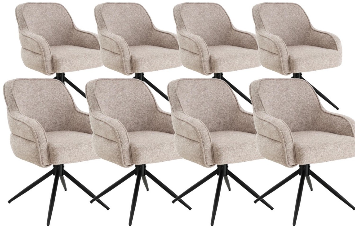 DS4U - - Loisa armstoel met terugdraaifunctie - Set van 8 - Champagne - Stof