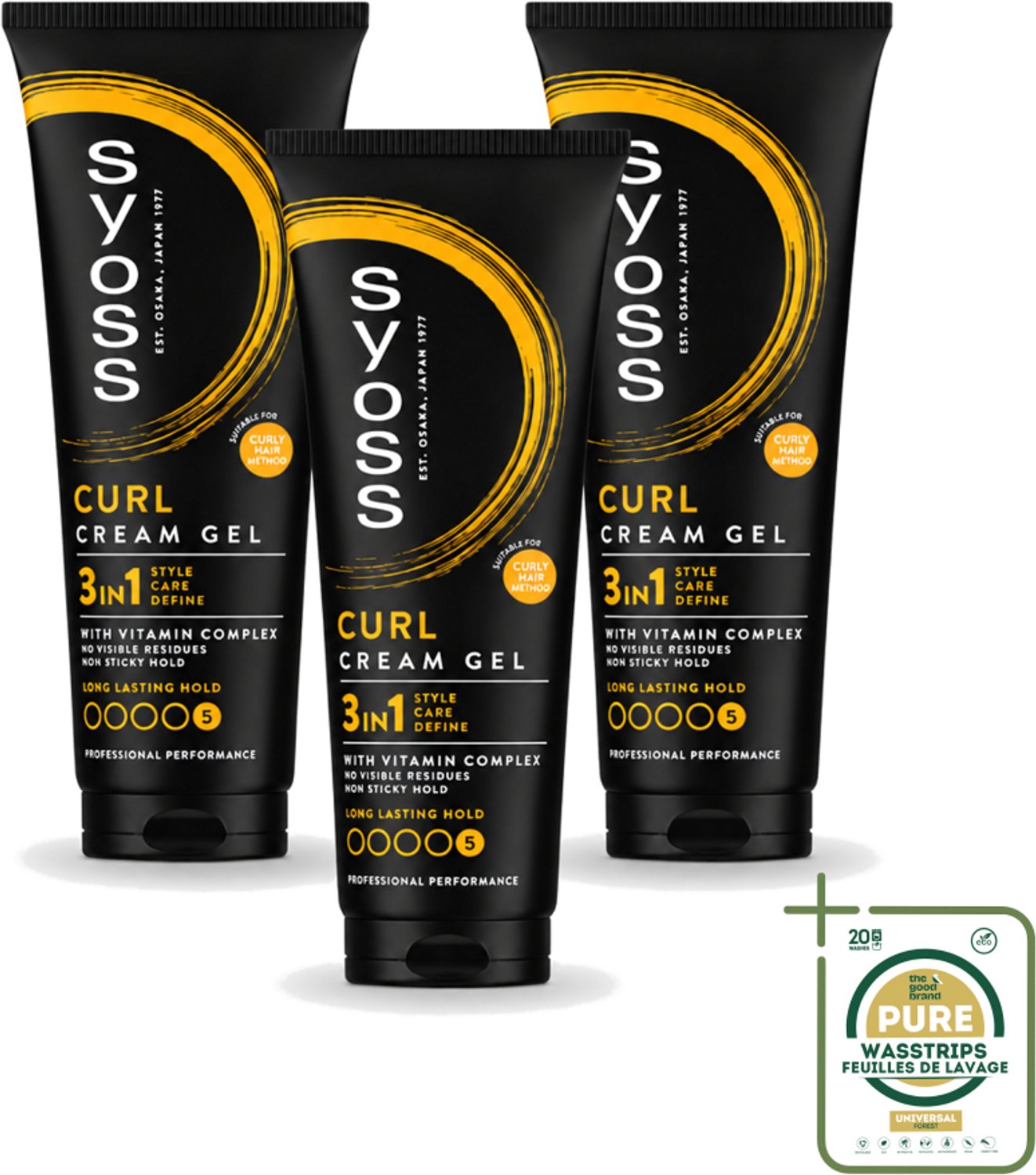 3 x Syoss - Curl Control - Gel - Voor Gedefinieerde Krullen - 250 ml - Wasstrips - Krullen Stylen - Krullen Fixeren - Krullen Verzorgen - Krullen Controleren - Krullen Gedefinieerd Maken