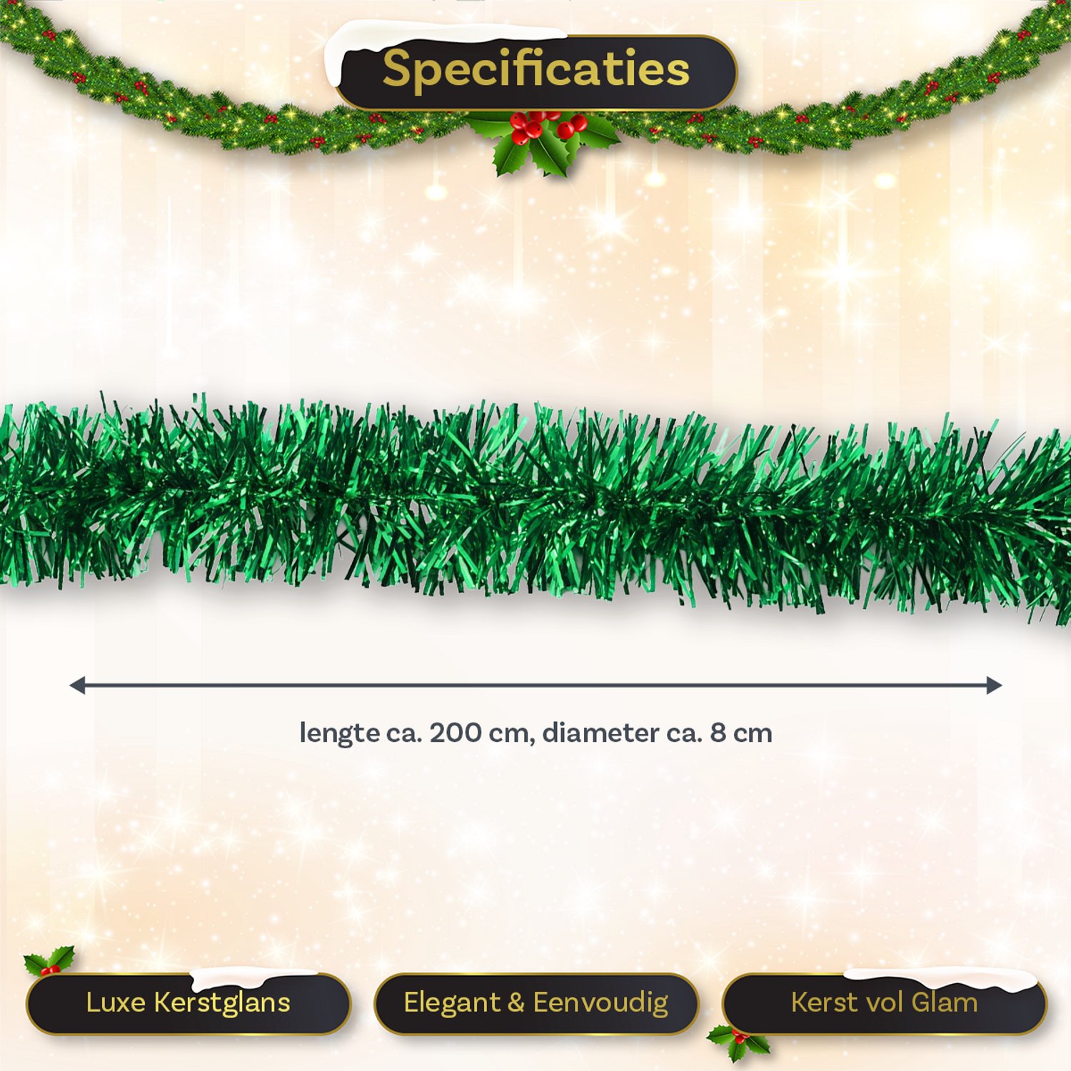 LUQ – Tinsel Kerstslinger Groen – Lametta Slinger – Christmas Garland – Kerstboomversiering – Kerstboom Hangdecoratie – foto 2
