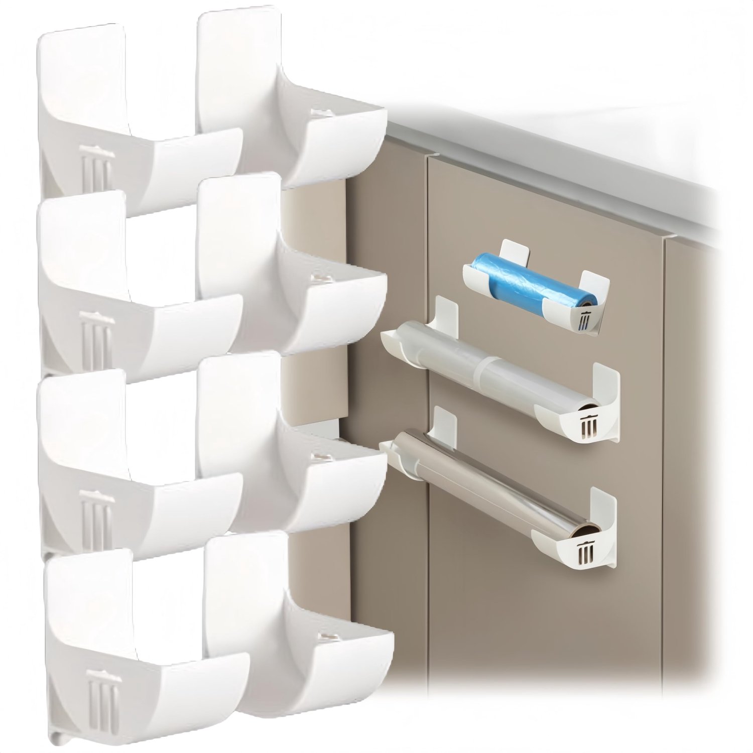 Afvalzakhouder voor aan de Muur – 8 Stuks – Zelfklevende Vuilniszak Dispenser zonder Boren – Verstelbare Keuken Organizer