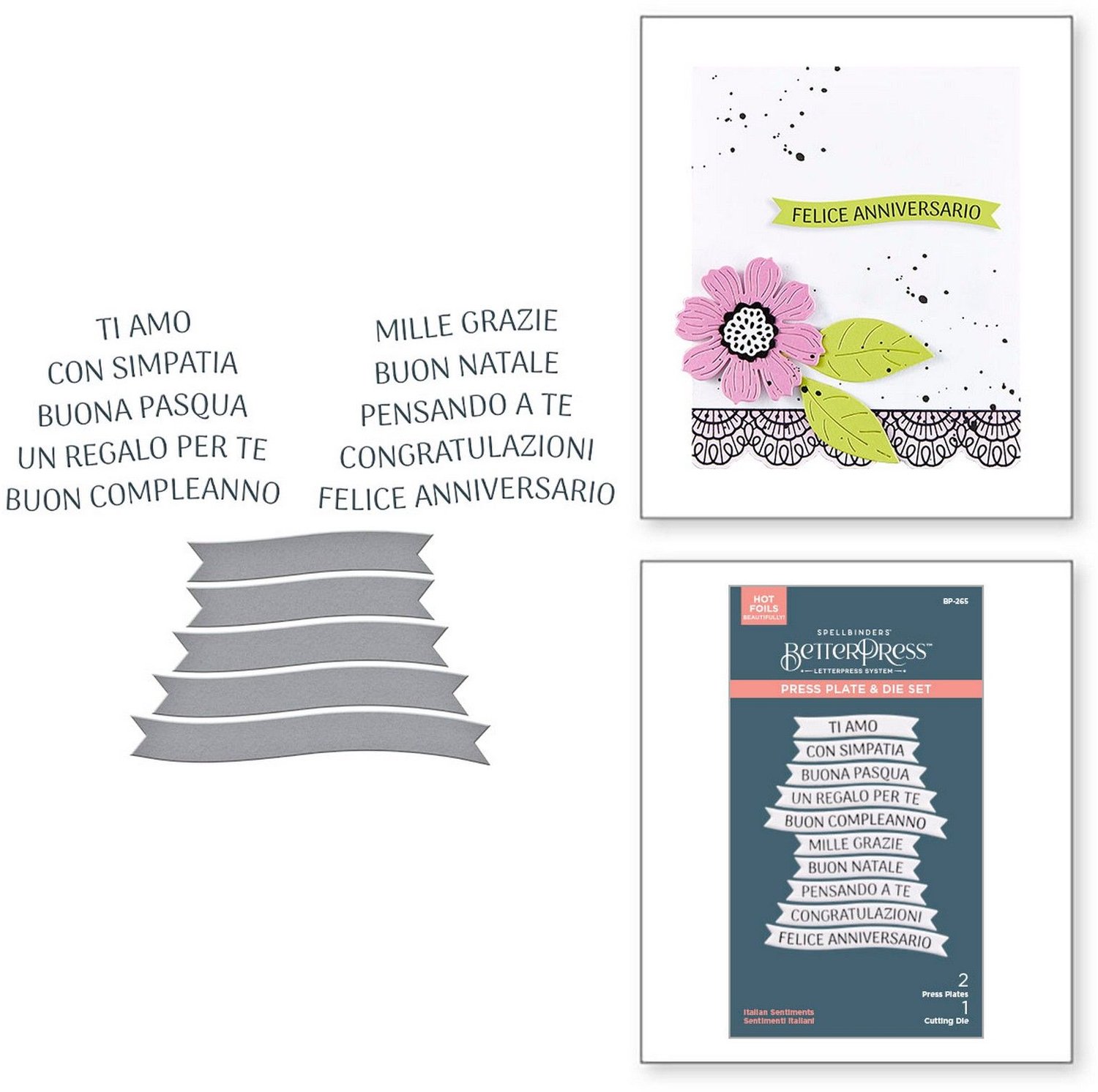 Spellbinders BetterPress Plates & Bannermal - Italiaanse Teksten - 3 st.