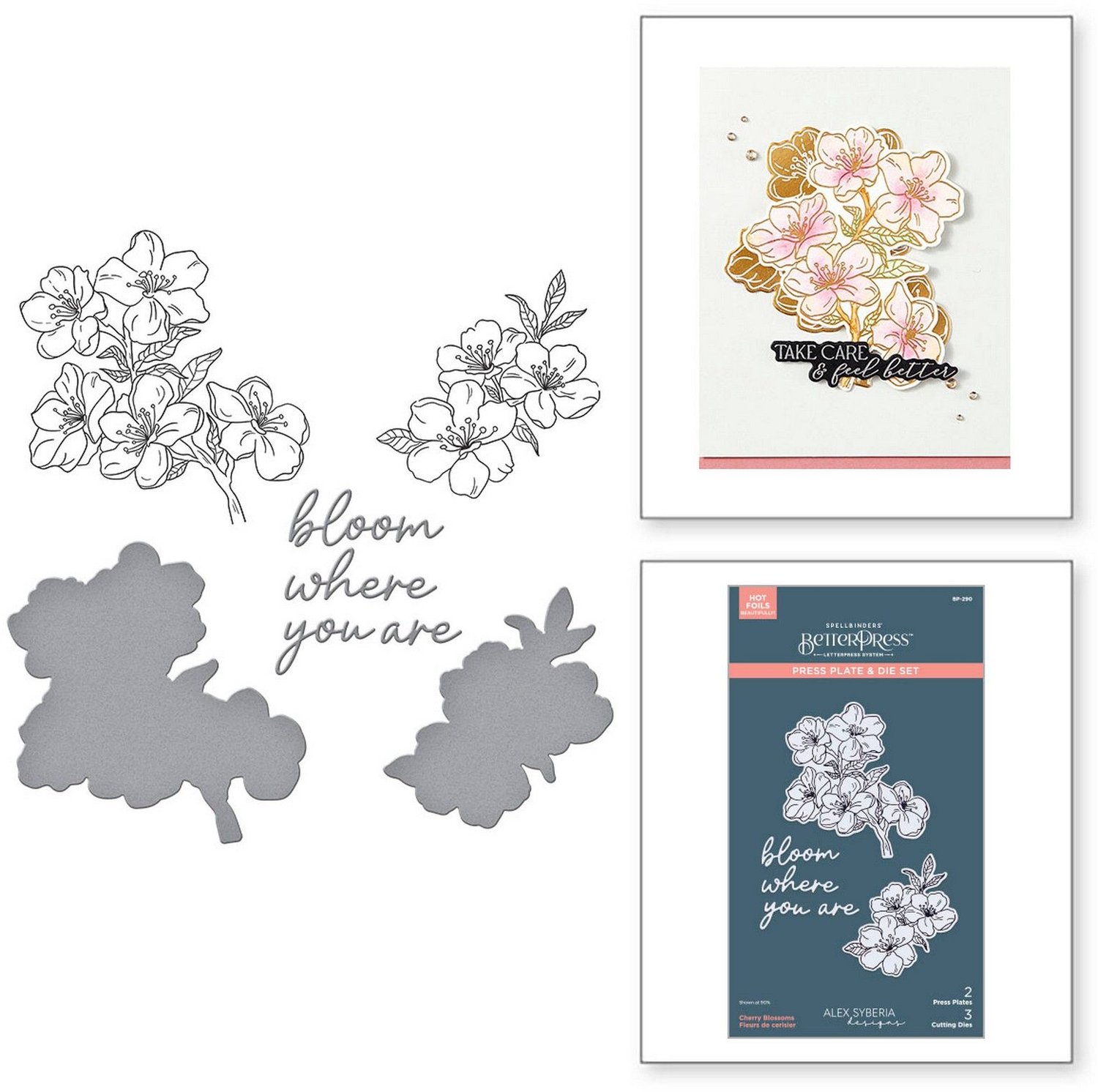 Spellbinders BetterPress Plate & Snijmal - Cherry Blossoms - 5 st.