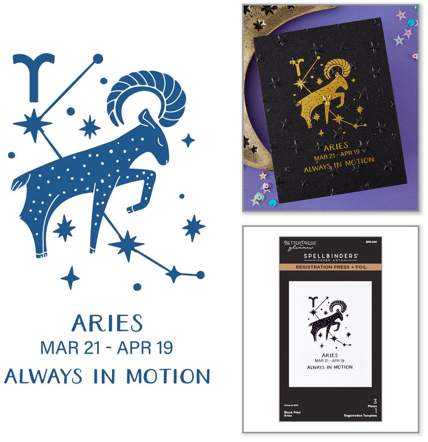 Spellbinders Block Print Press + Foil Plates - Ram (Aries) - 4 st.