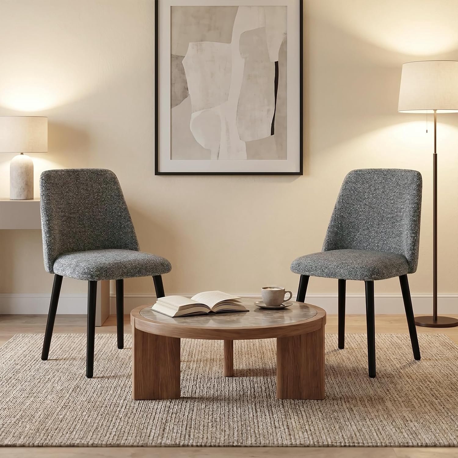 Set van 6 Eetkamerstoelen Velora – Chenille Gestoffeerde Stoelen met Ergonomische Rugleuning, Massief Houten Poten, Comfortabele Keuken- en Eetkamerstoelen, Leigrijs, 54 × 45 × 83 cm