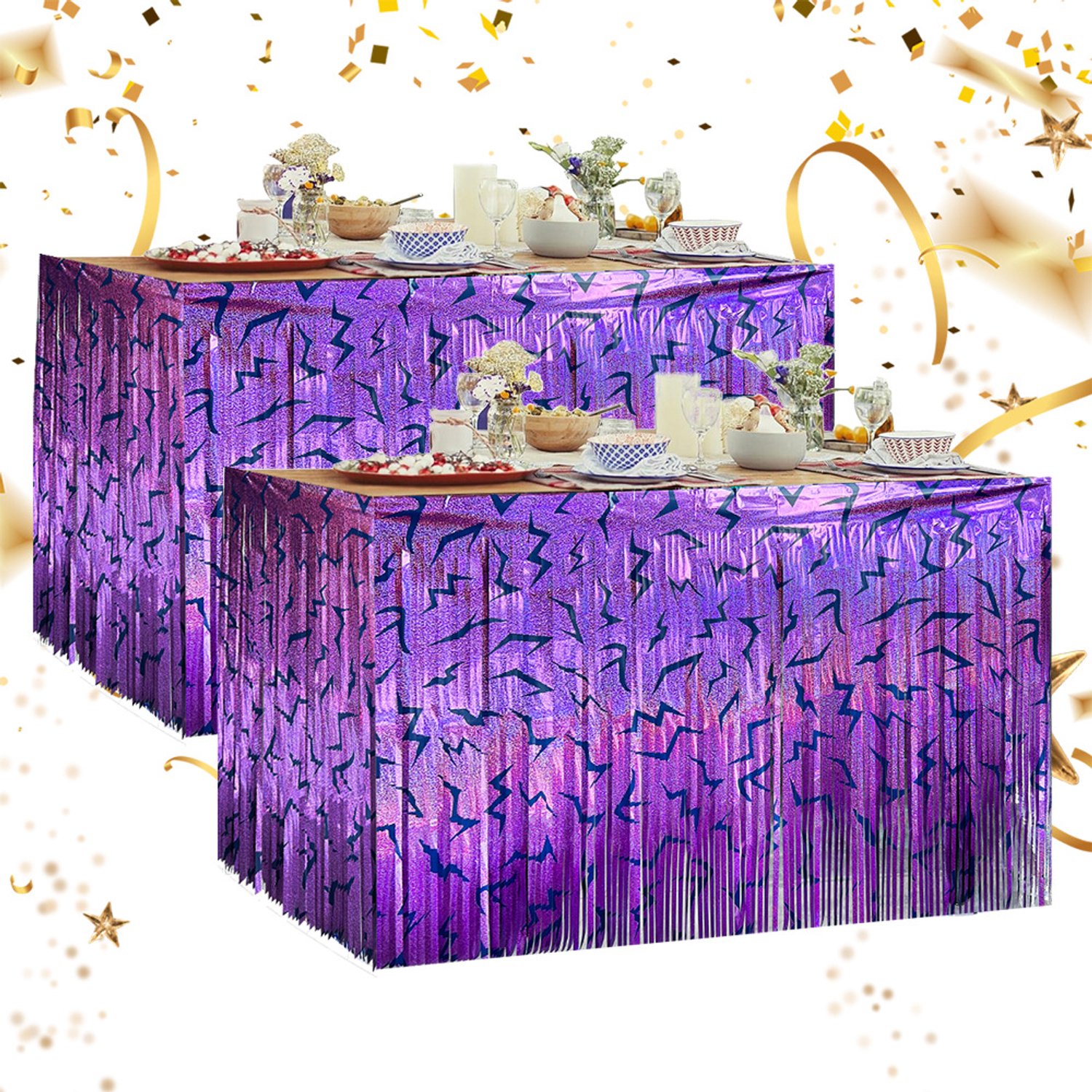 2-delige tafelrok met franje – 275 x 75 cm – paars – feestdecoratie voor bruiloft, partij en evenement