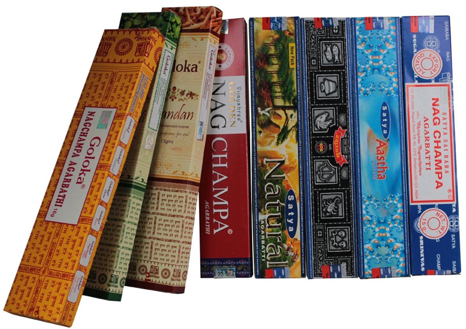 Wierook set - 5 stuks - Nag Champa, Aastha, Goloka Chandan, Patchouli - geestverruimend aroma - Vemera