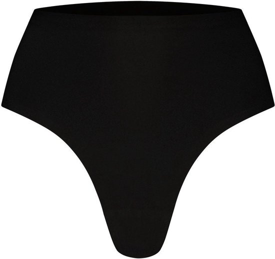 Zwarte naadloze string met hoge taille.