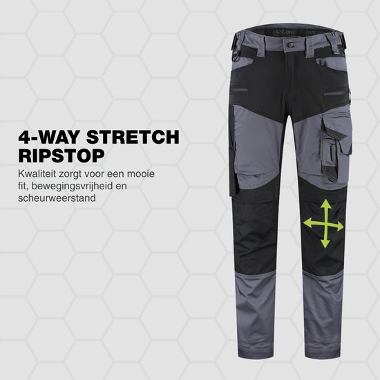 Faze.One Glaston 4K Stretch Werkbroek - Grijs Zwart - Maat 58 | Semi-Stretch Ripstop