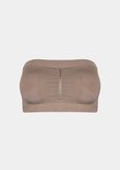 Bruine naadloze bandeau-beha met geplooid detail middenvoor.