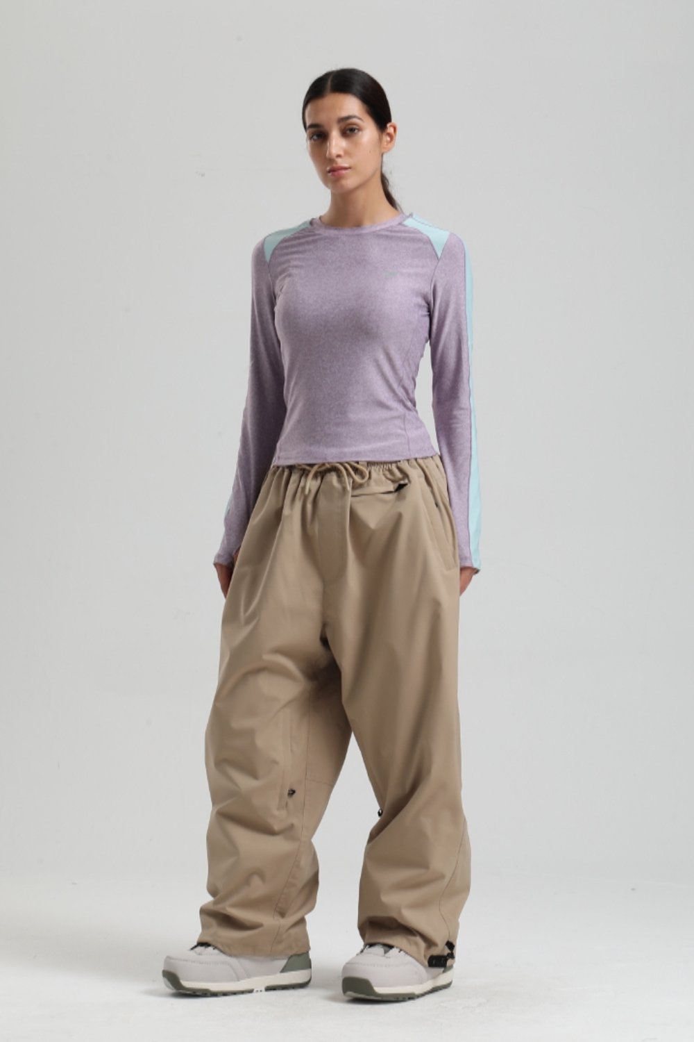 GSOU SNOW - Duurzame baggy sneeuwbroek voor dames en heren met trekkoord - khaki - maat XXL