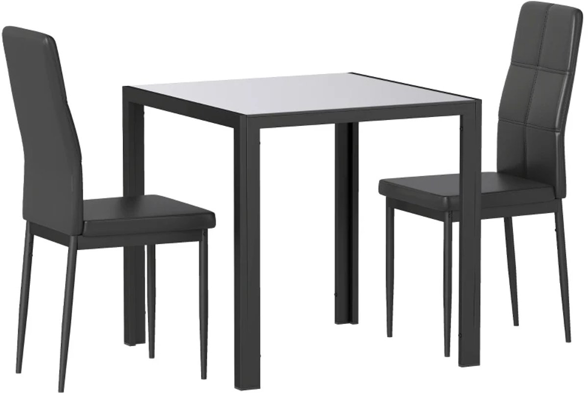 Eethoek - Eetgroep Met Eettafel En 2 Stoelen - Ruimtebesparende Eetkamergroep - Zitgroep - Zwart