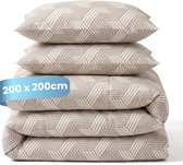 Slaapspeciaal Essential Print Geo Taupe - Dekbed zonder Overtrek - Wasbaar Dekbed - Hoesloos Dekbed - All Year Dekbed - 2 in 1 Dekbed - Incl. 2 Kussenslopen - 200x200 cm