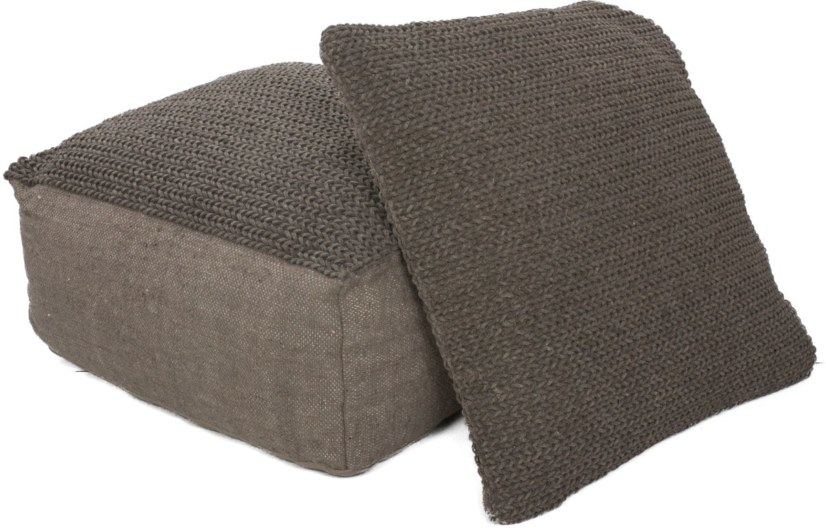 Padiro poef met zitkussen 80 x 80 x 40 cm - grijs - stoffen bekleding - handgemaakt met fijne structuur