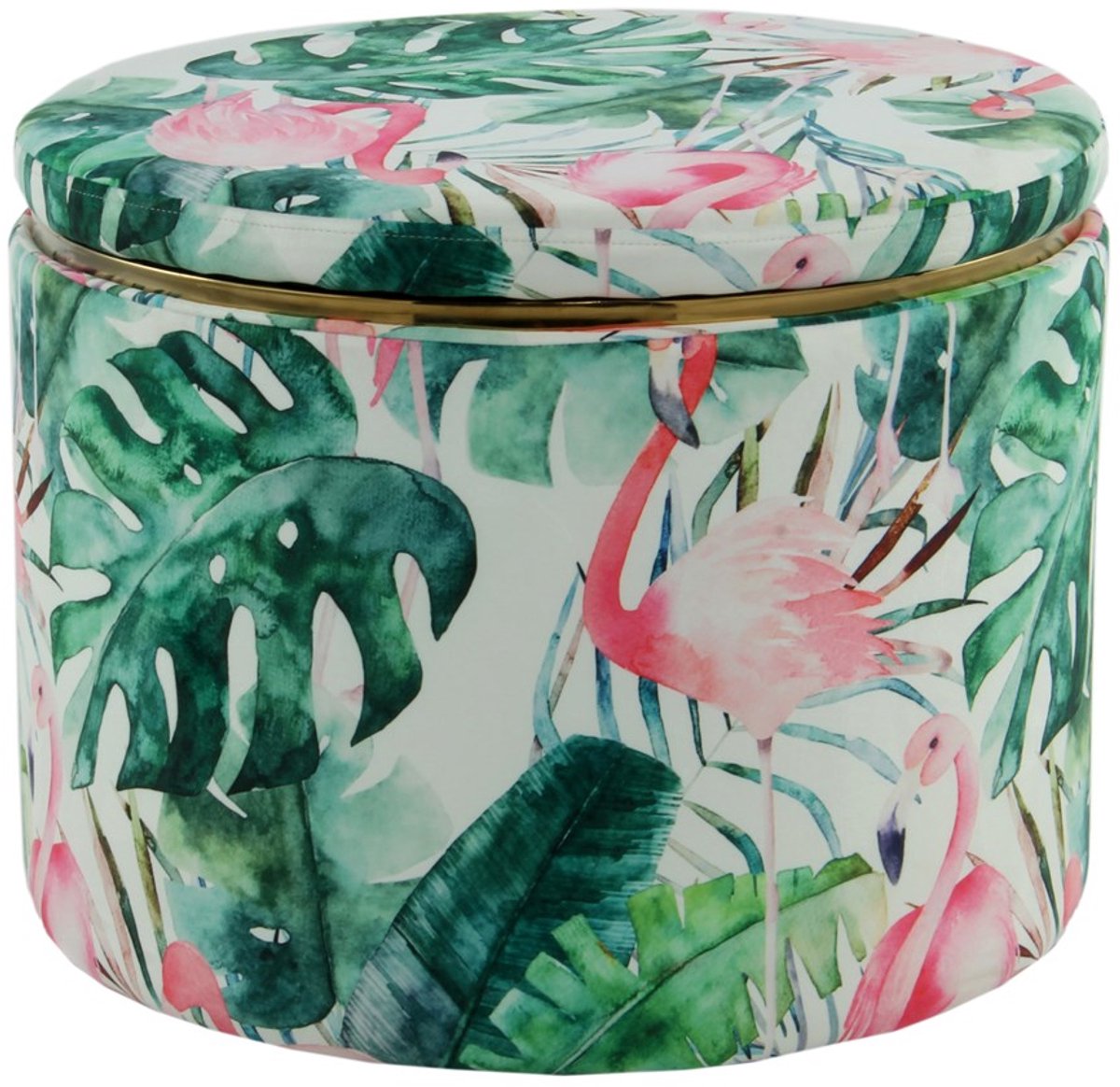 Padiro ronde opbergpoef Ø 53 x 42 cm - meerkleurig en groen - fluweel - botanisch patroon