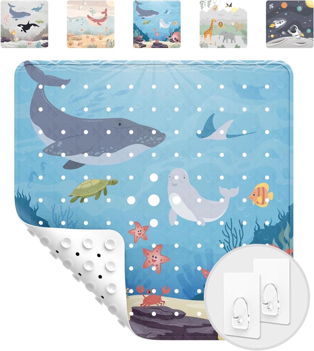 Douchemat Kinderen - Antislip Mat - Veilig Douchen - Antibacterieel Schimmelwerend - 51 x 51 cm - Onderwaterwereld