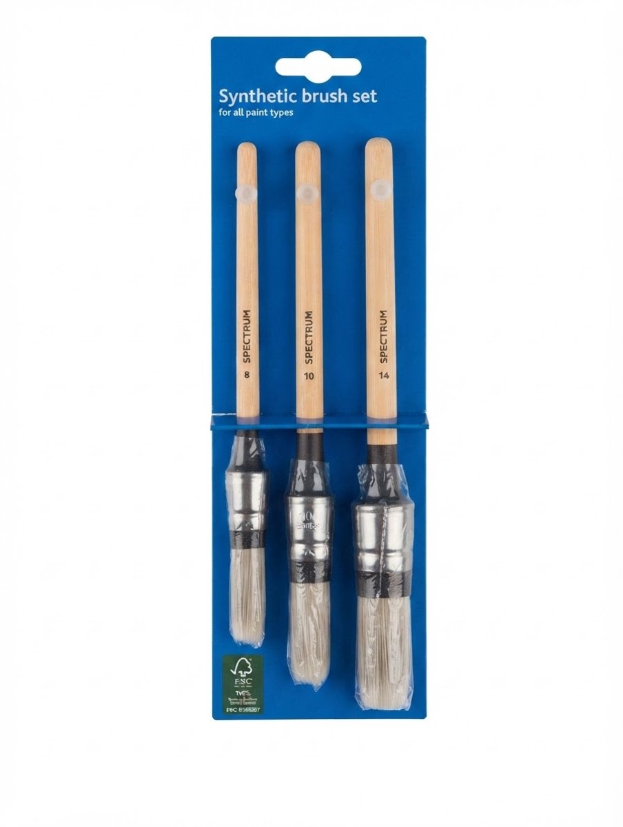 Synthetische Kwasten Set – 3-Delige Professionele Verfkwastenset voor Alle Verftypes (Maten 8, 10 en 14)