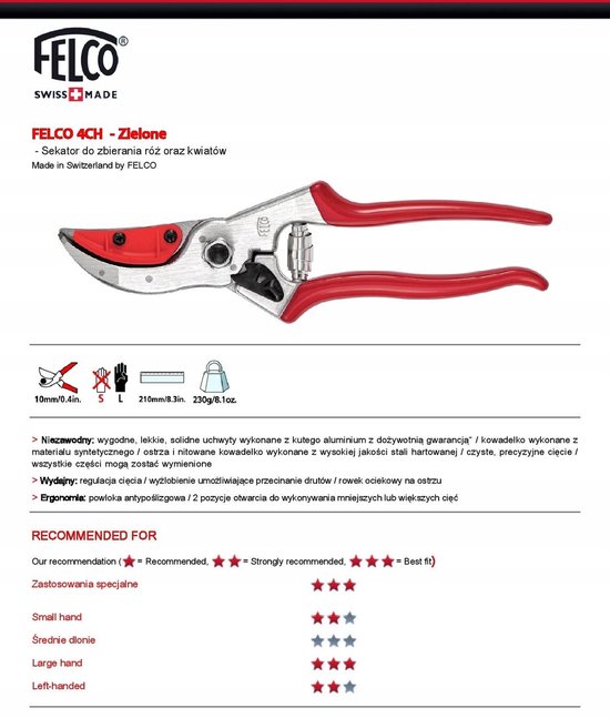 Felco 4C&H Snoeischaar met Bloemenvanger - Ideaal voor Rozen — afbeelding 4