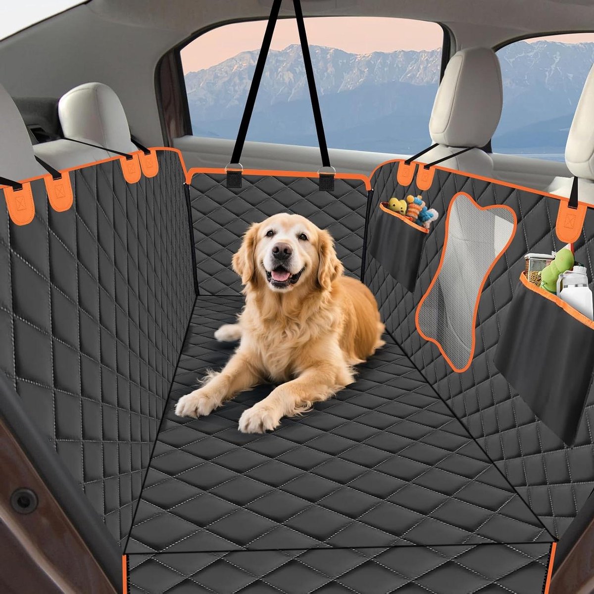 Honden Autodeken - Reisbeschermer - Auto Beschermen - Waterdicht en Krasbestendig - 147 x 137 cm - Zwart Oranje