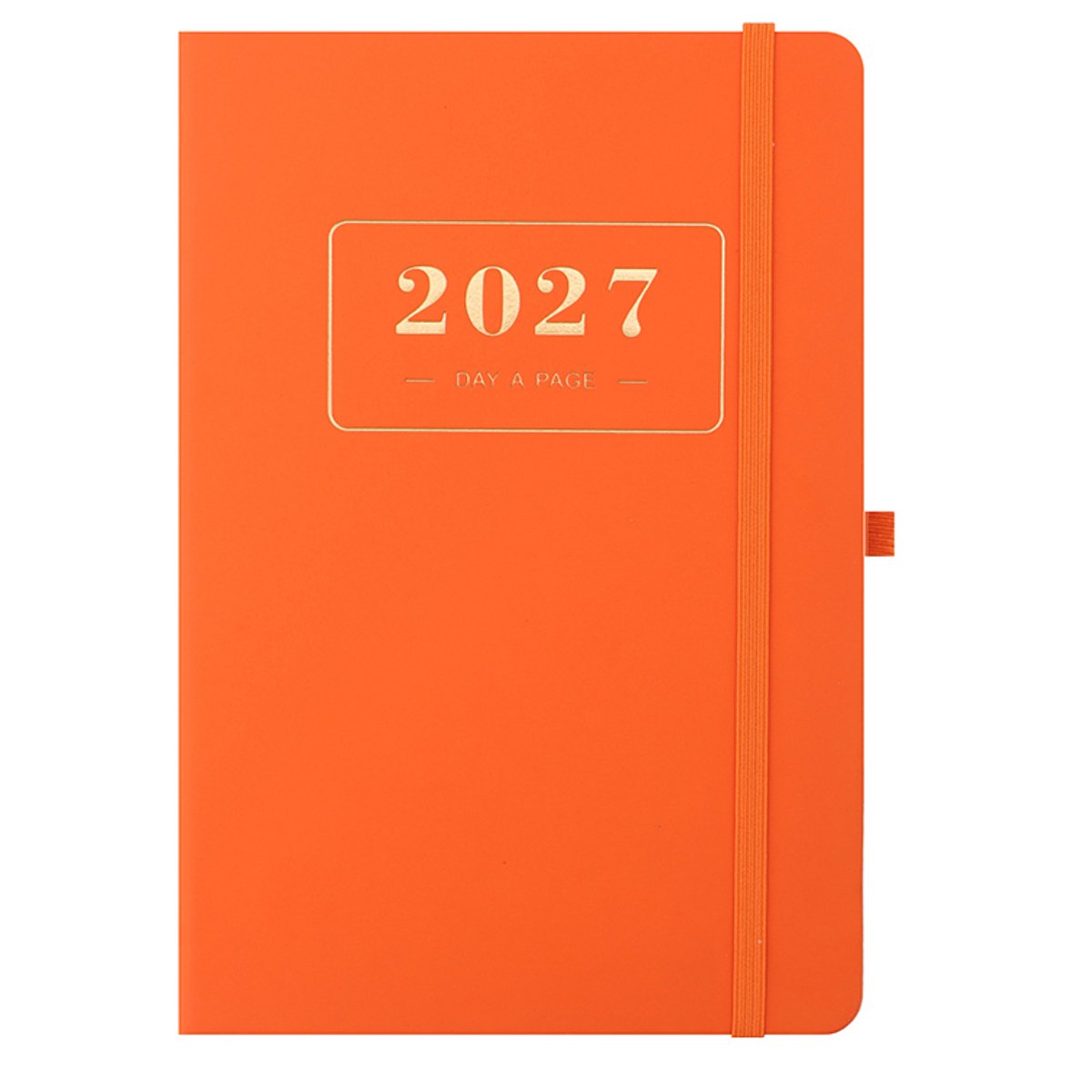 Dagplanner 2027 A5 - Engelstalige pagina's met maandtabs en dagelijkse indeling - 320 pagina's met elastische sluitband, bladwijzerlint en penlus - Waterafstotende PU-cover voor thuis, kantoor en onderweg - Oranje