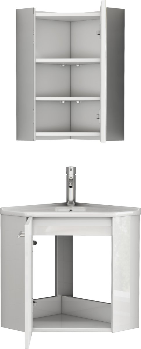 Complete hoekbadkamermeubel set - Spiegelkast - Keramische wastafel - Voorgemonteerd - MDF - Badkamer - 41,5x41,5x50cm - Hoogglans wit
