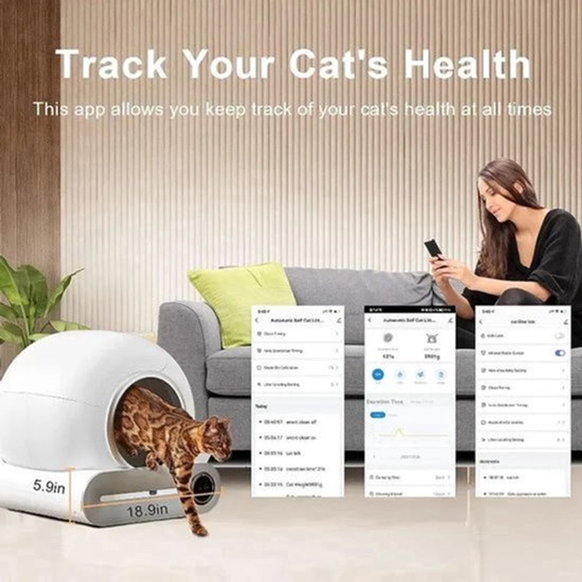 Automatische Zelfreinigende Kattenbak – Slimme Kattenbak – Zelfreinigende Kattenbak – App-Gestuurde Kattenbak – Hygiënische Kattenbak – Ruime 65L Binnenruimte – Veiligheidssensor Met App-monitoring
