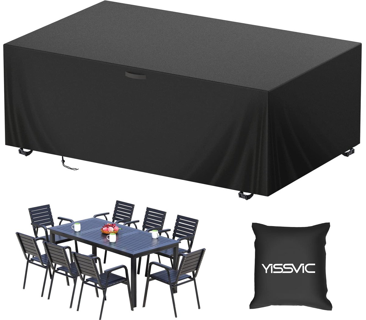 YISSVIC Beschermhoes voor tuinmeubelen, 180 x 120 x 74 cm, 420D Oxford-beschermhoes, waterdicht, winddicht, regen, UV - ShopVlot