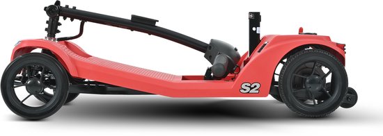 Rode scootmobiel, zijaanzicht, opvouwbaar model