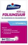 Davitamon Foliumzuur 400 mcg, extra Vitamine D3, 84 smelttabletten voor kinderwens en zwangerschap.