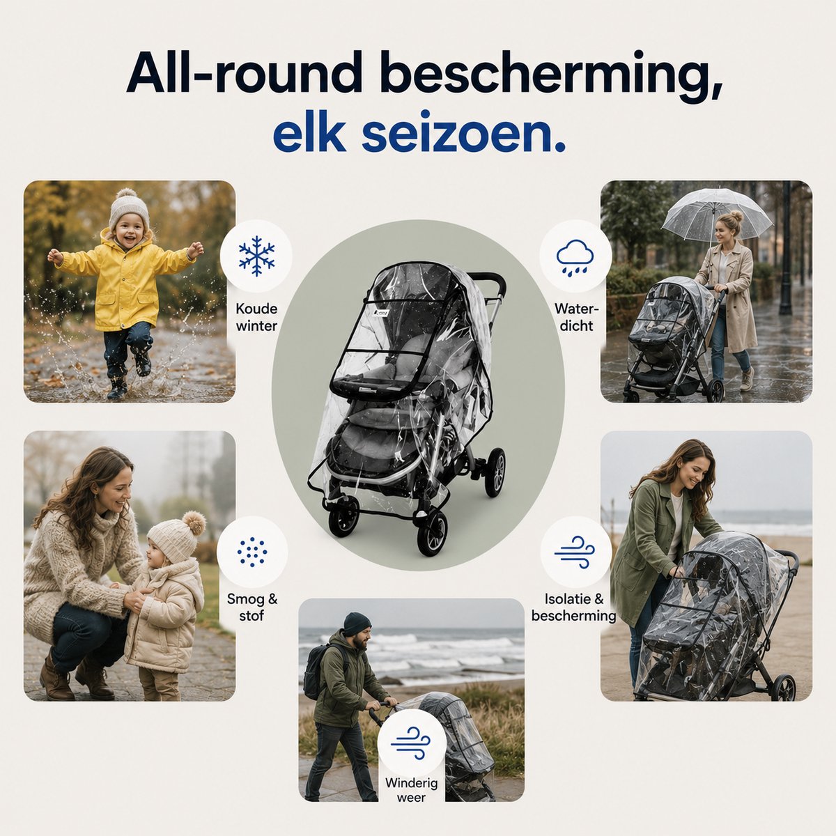 BOTC Regenhoes Kinderwagen - BPA vrij - Universele Regenhoes Kinderwagen met Kijkvenster - EVA Regenhoes voor reiswieg – foto 8