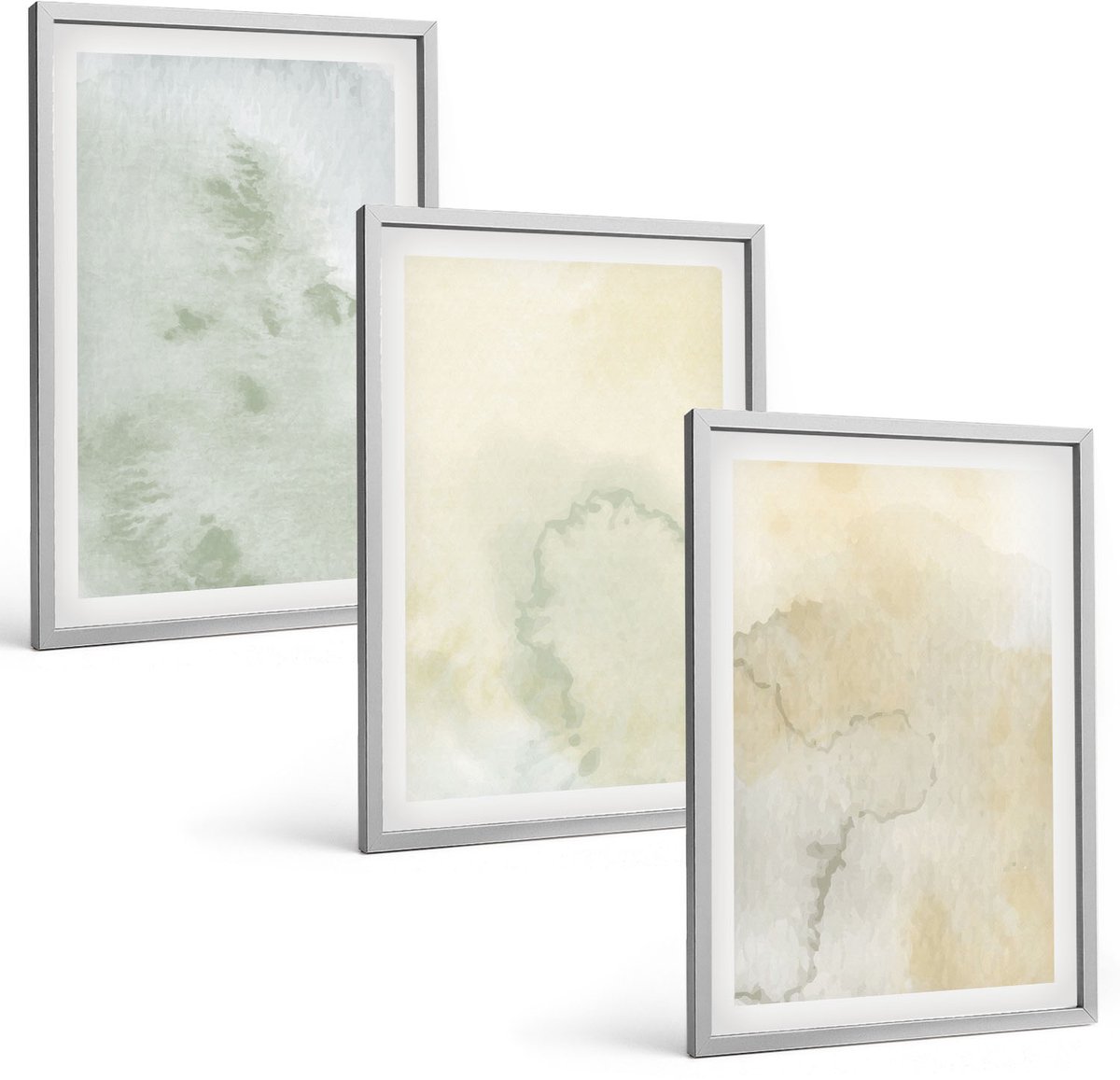Coloray 3-Delige Schilderij Set - Pastel Aquarelverf Op Canvas, Textuurverf - 40 x 60 cm - Muurdecoratie - Interieur Decoratie