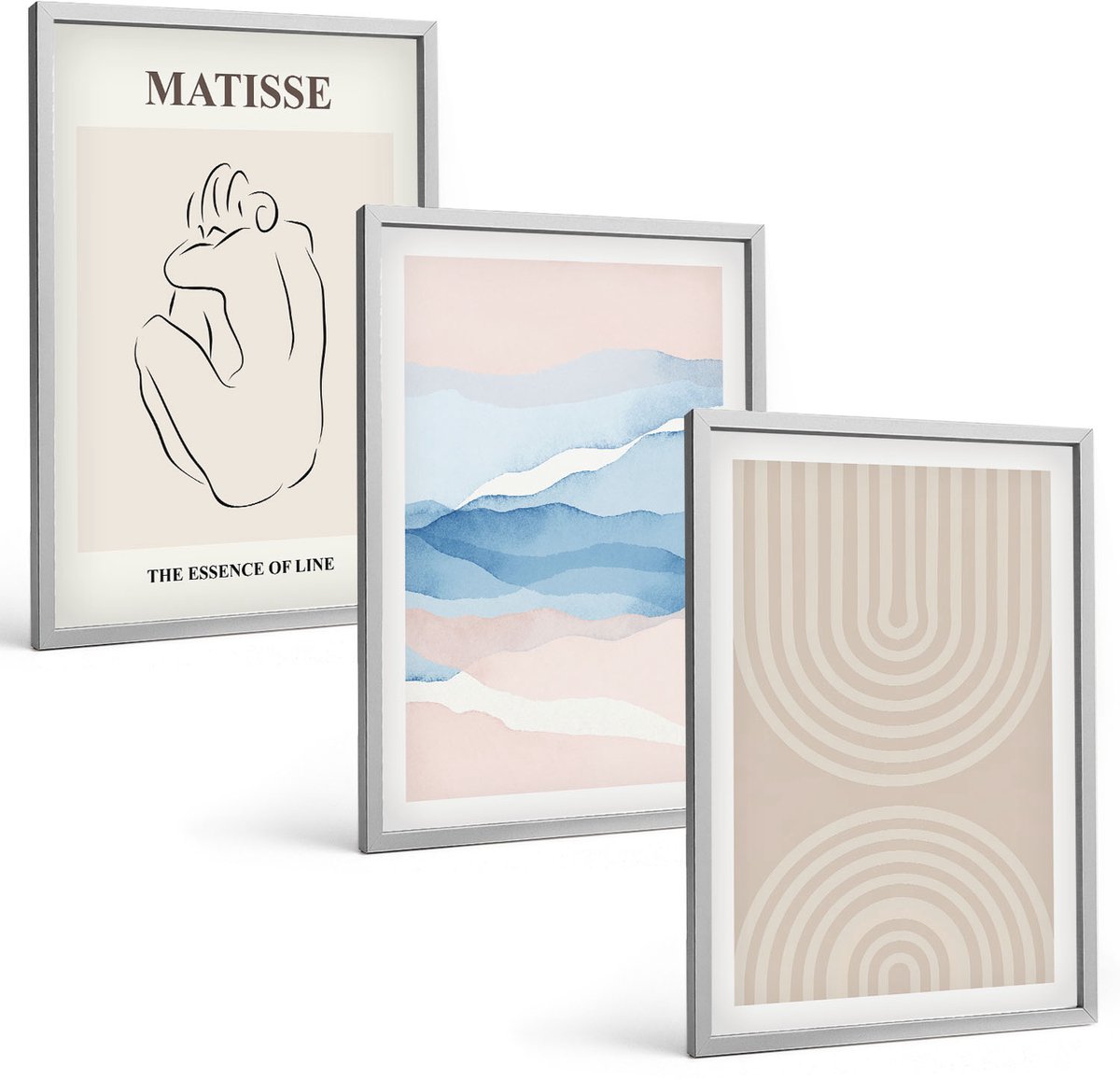 Coloray 3-Delige Schilderij Set - Lijnen En Golven In Pasteltinten Met Een Minimalistisch Accent. - 40 x 60 cm - Moderne Wanddecoratie - Slaapkamer - Stijlvolle Muurdecoratie