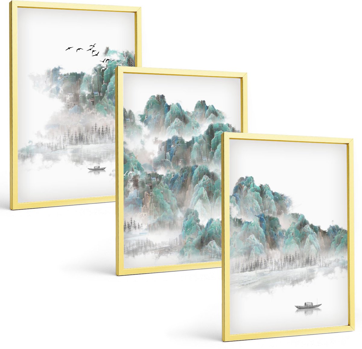 Coloray 3-Delige Schilderij Set - Zomerse Uitzichten Op Weilanden En Bloemen Bij Zonsondergang - 40 x 40 cm En 40 x 60 cm - Muurdecoratie - Schilderijen Set - Woonkamer - Moderne Wanddecoratie